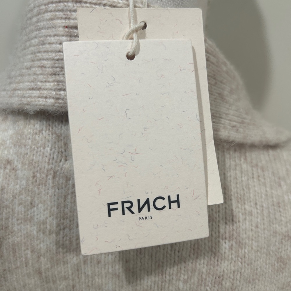 NWT FRNCH Paris perline creme knit button wool Cardigan Scarf puff sleeve medium - Picture 8 of 11